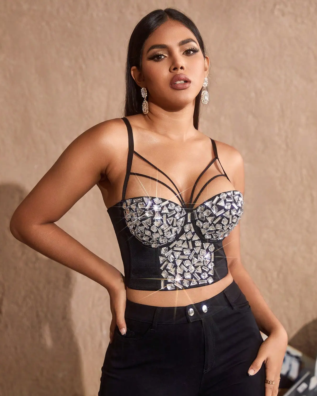 Rhinestone Bustier Corset Crop Top   