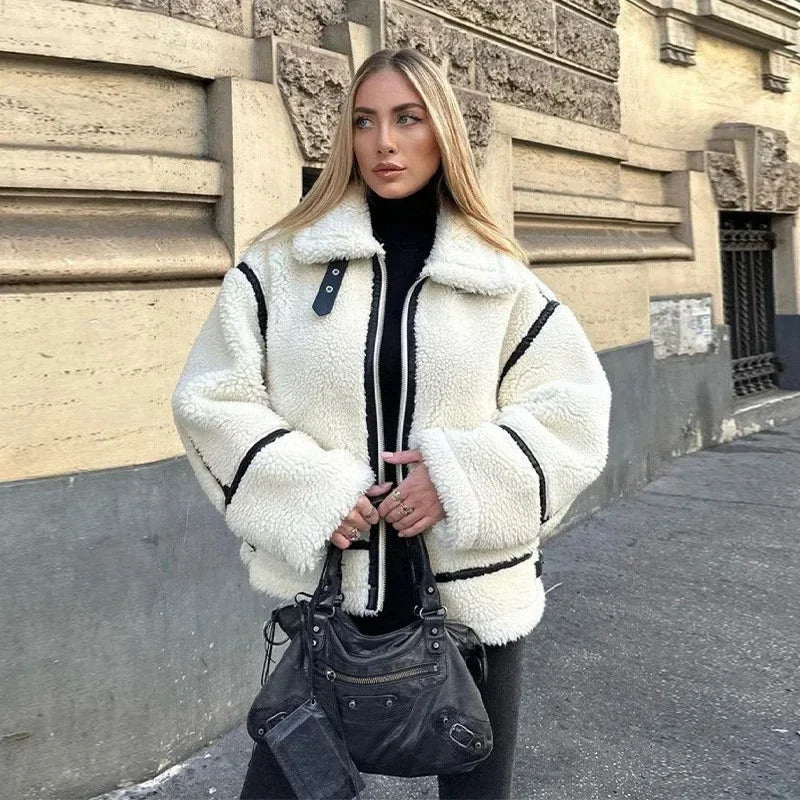 One Piece Faux Fur Plush Jacket Loose Thick Coat