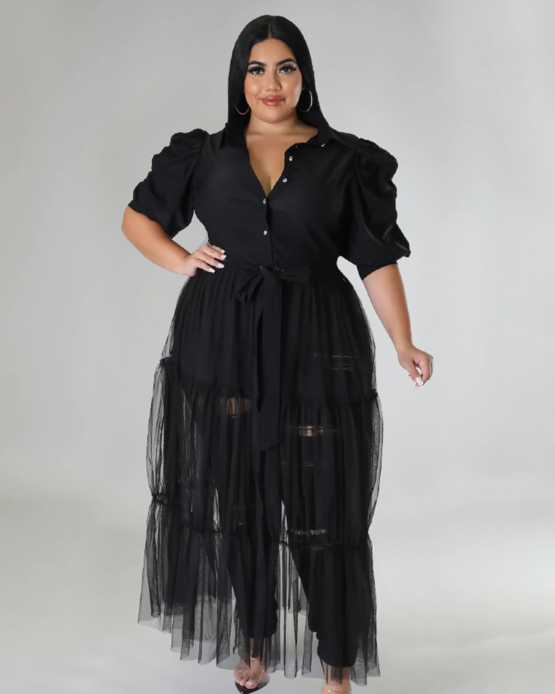 Plus Size Mesh Patchwork Bandage Dress Black XL 