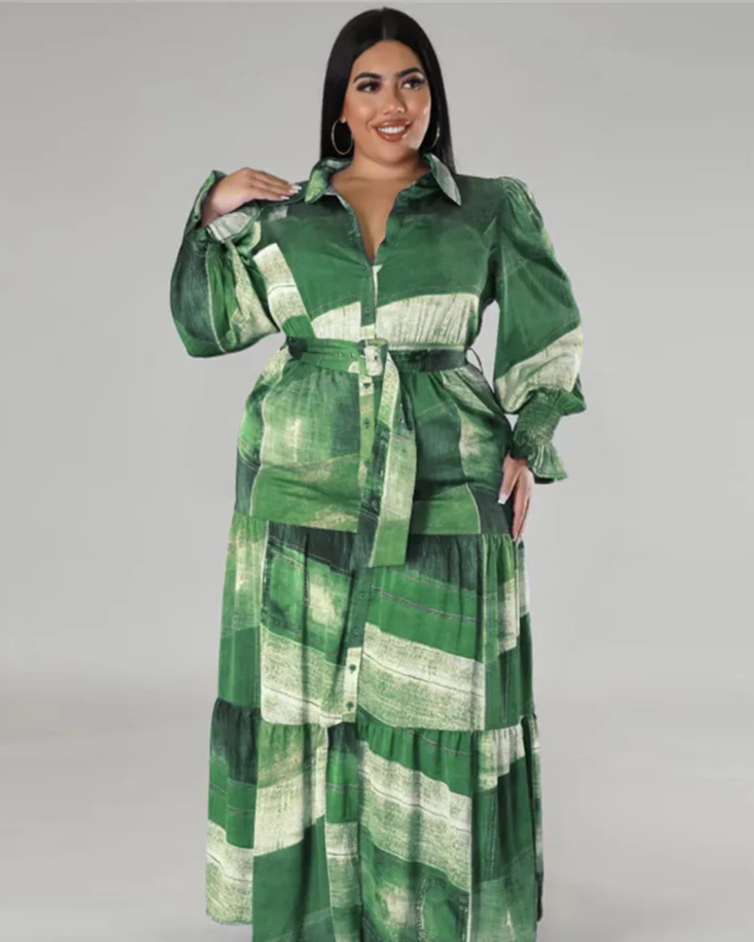 Plus Size Tie Dye Dress Green XL 