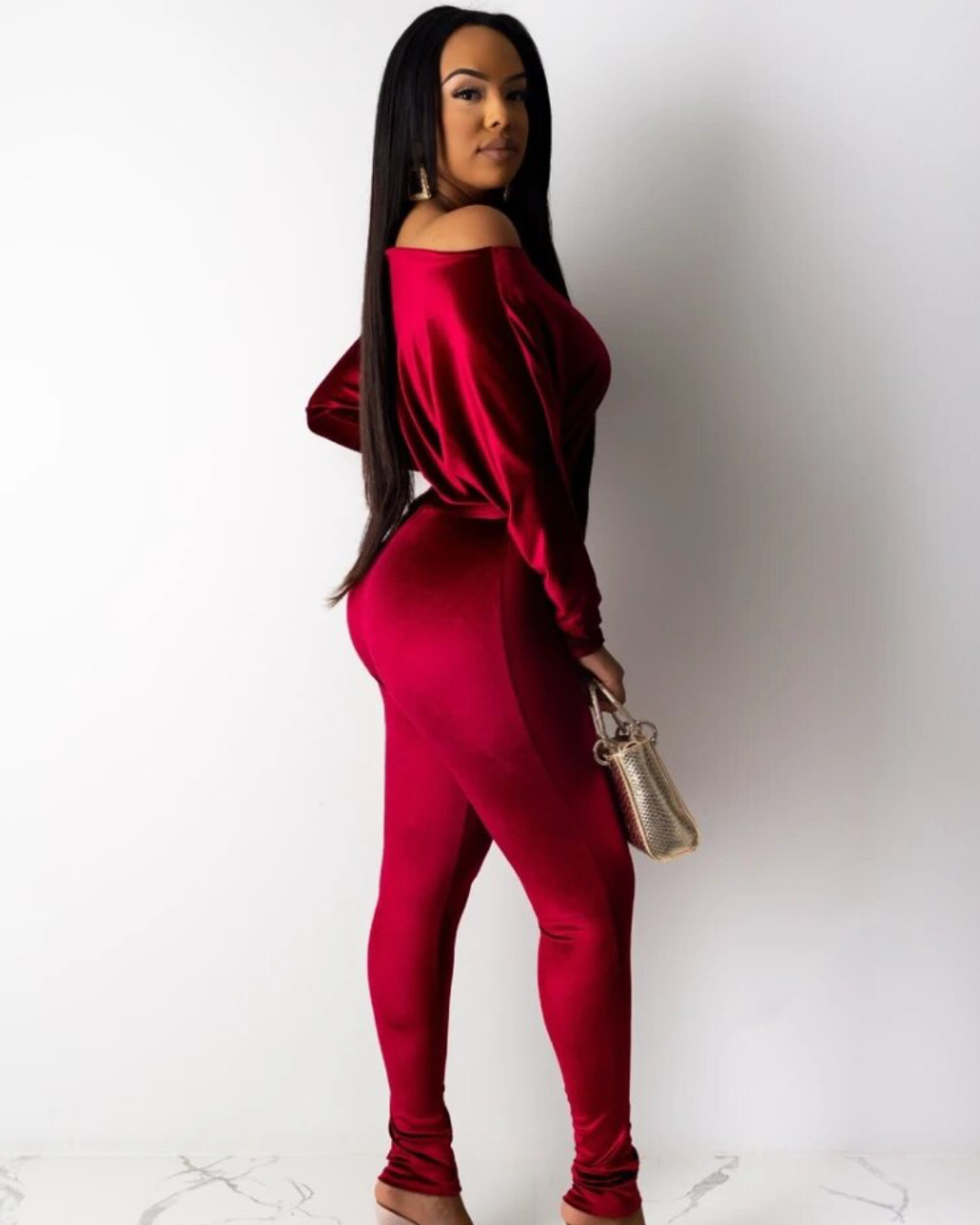 One Shoulder Velour Jumpsuit   
