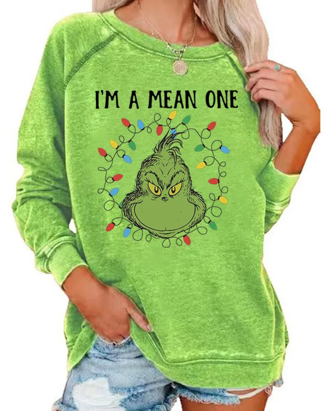 Cartoon Printed Long Sleeve Sweatshirt I'm A Mean One S 