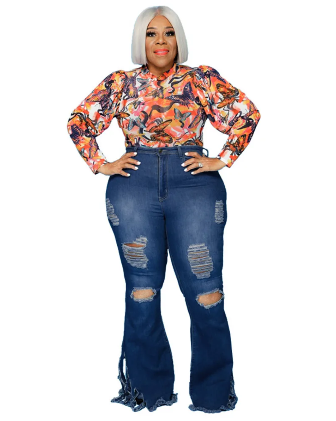 Plus Size Denim Flared Pants   