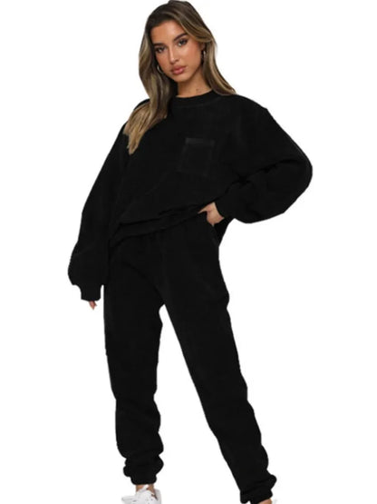 Women's 2-Piece Corduroy Solid Color Pullover with Long Sleeves