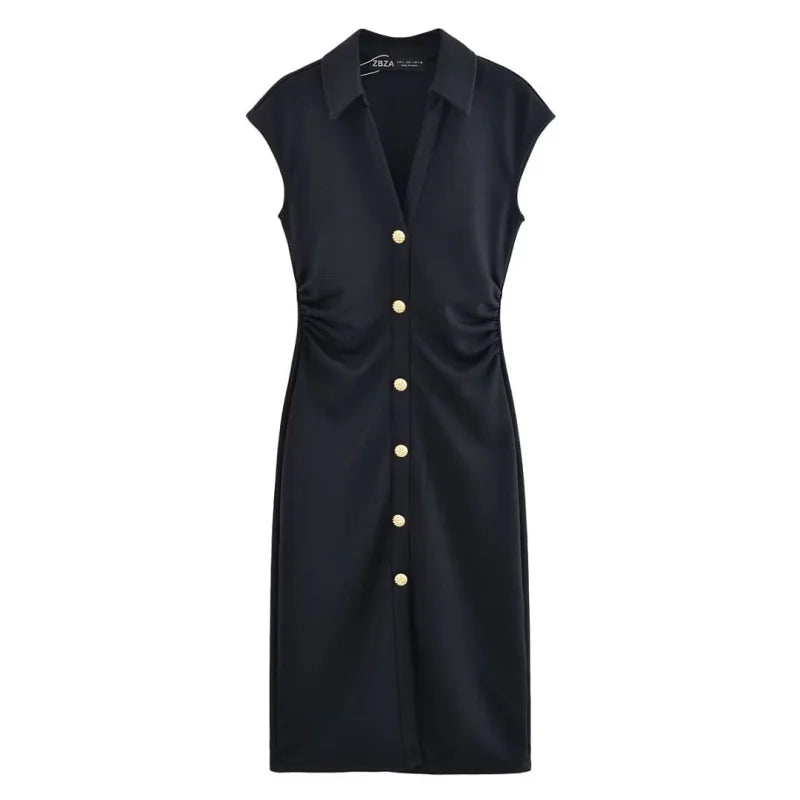 Fitted Button-Front Dress black S