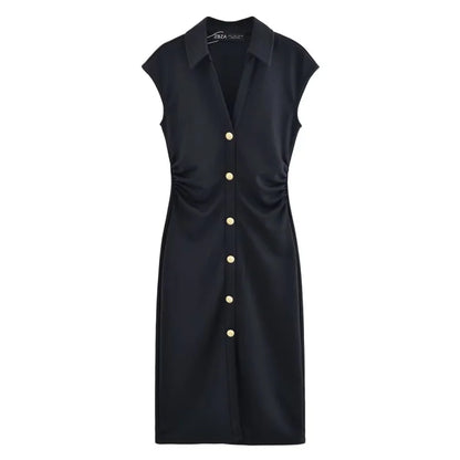 Fitted Button-Front Dress black S