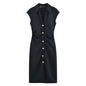 Fitted Button-Front Dress black S