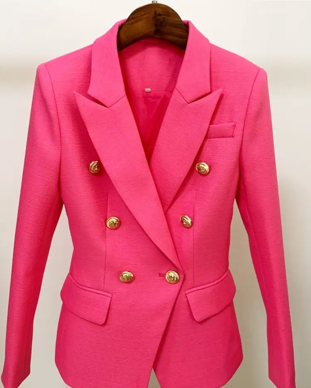 Double Breasted Textured Blazer Rose Red S 