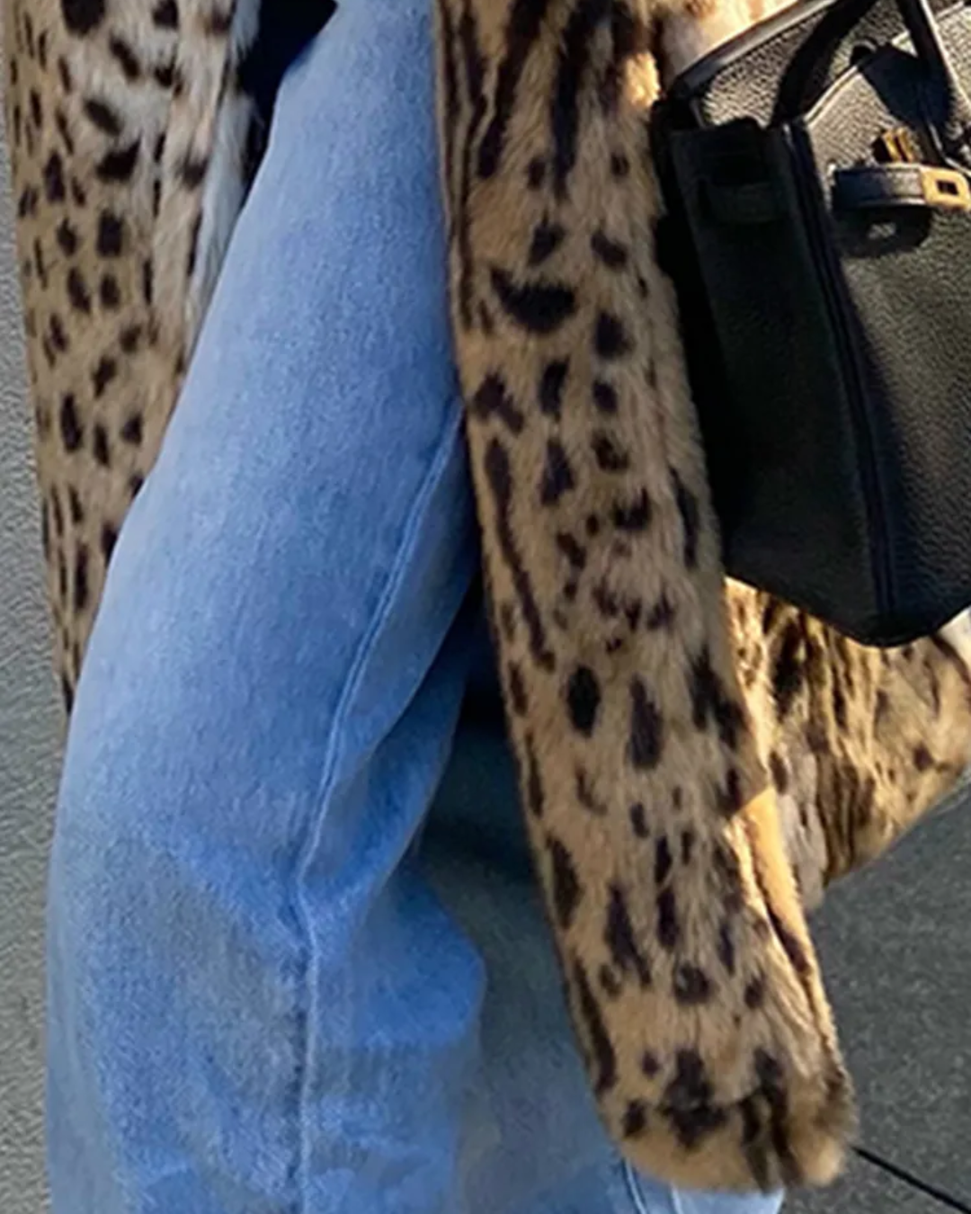 Leopard Print Faux Fur Long Coat   