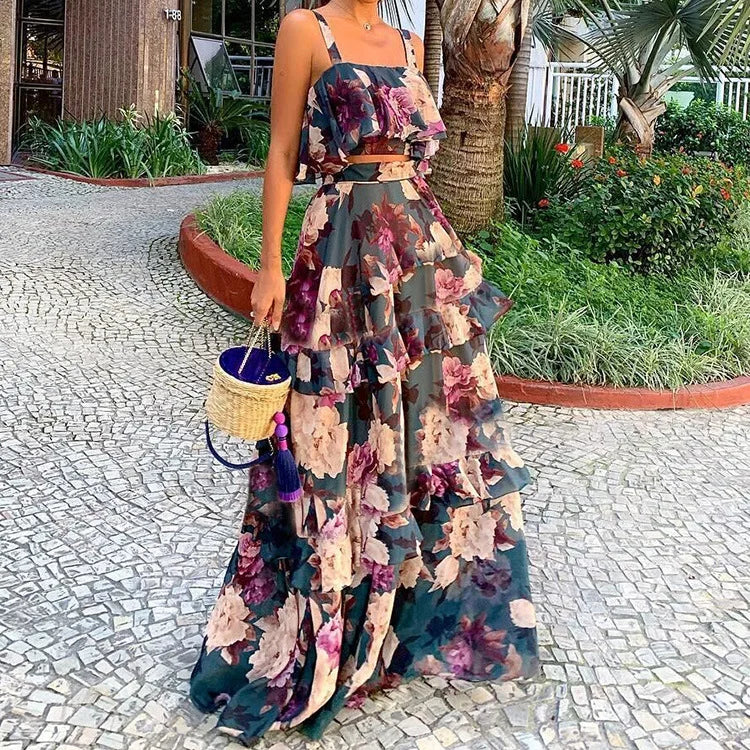 Sexy Spaghetti Strap Backless Two-Piece Outfit Picture color S
