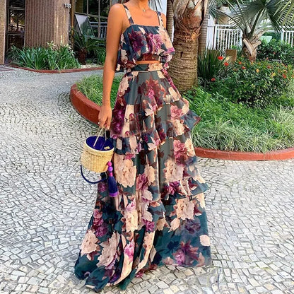 Sexy Spaghetti Strap Backless Two-Piece Outfit Picture color S