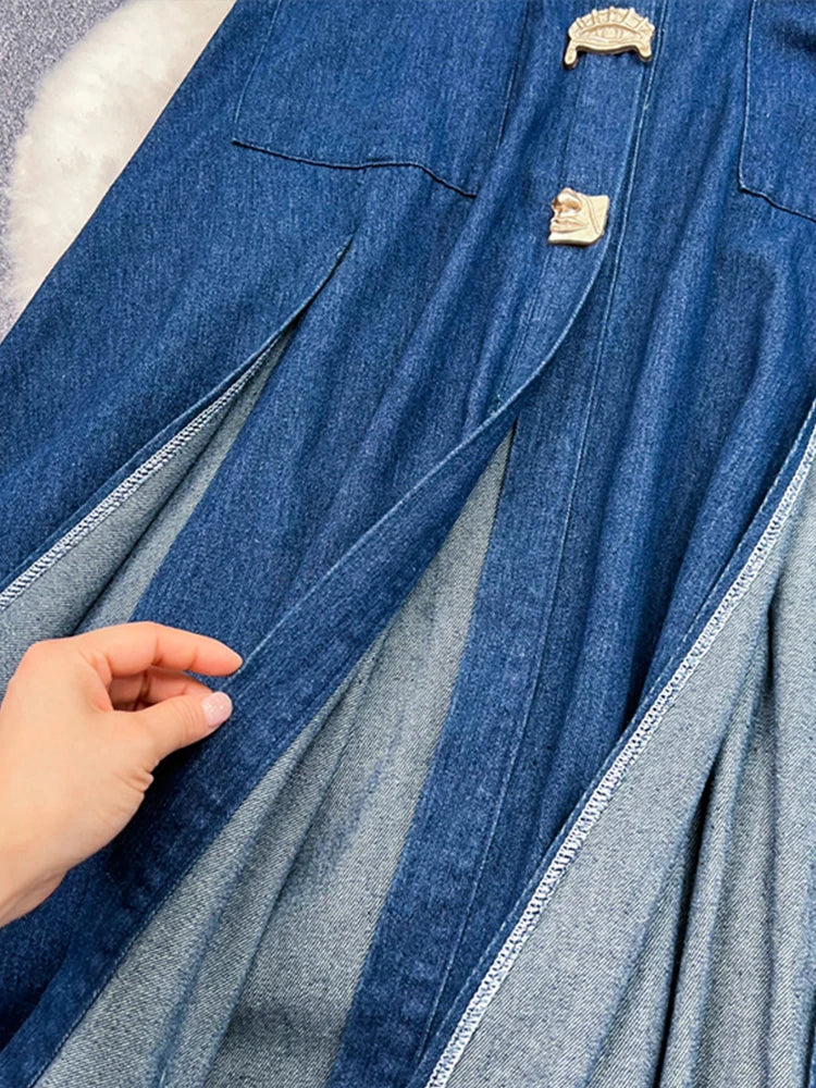 Sexy Sleeveless Denim Maxi Dress