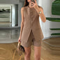 Suit Vest and High Waist Short Set Camel XS