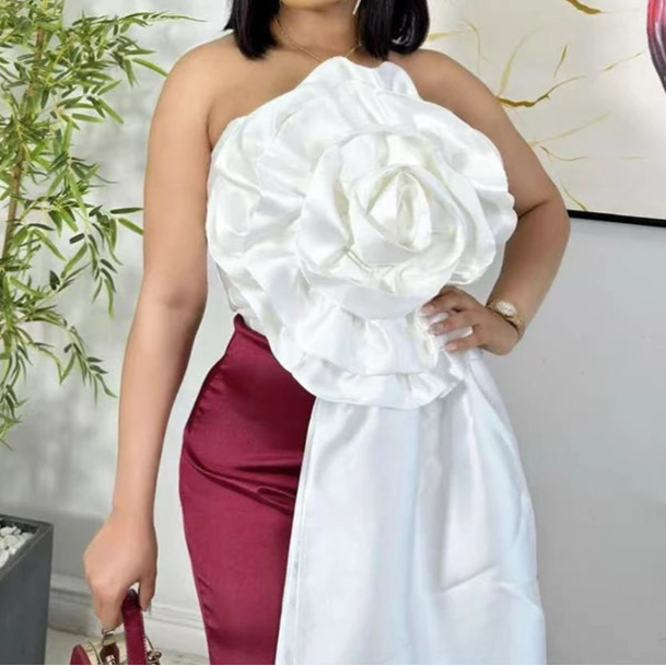 Elegant Backless 3D Flower Strapless Top WHITE L