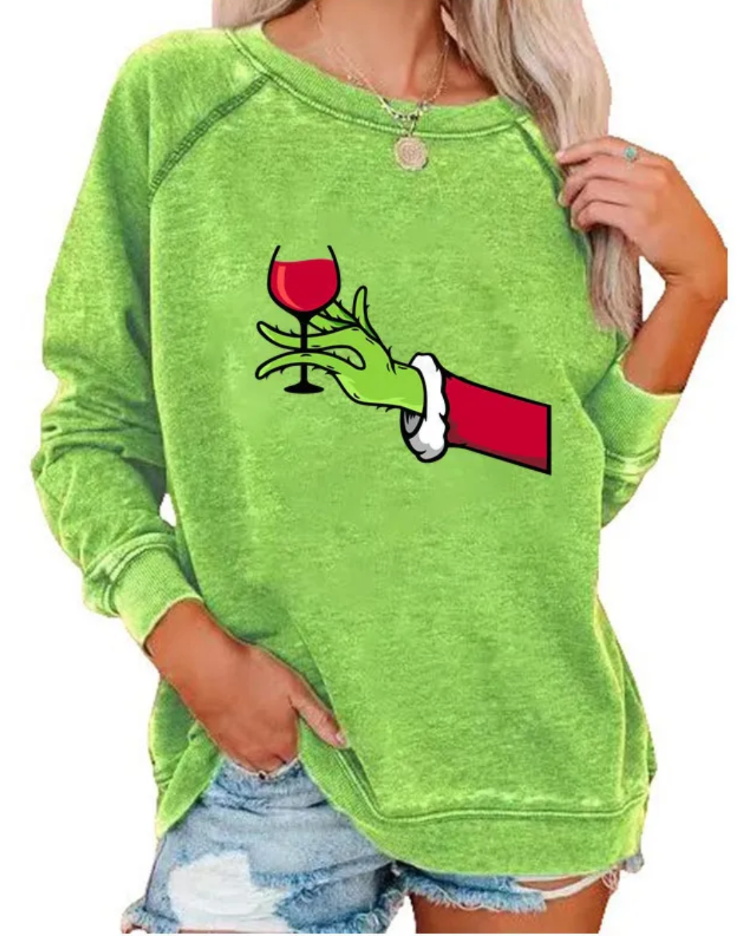 Cartoon Printed Long Sleeve Sweatshirt Wine Glass S 