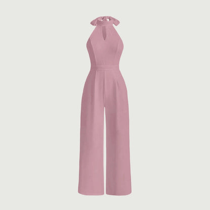 Off-Shoulder Halter Neck Jumpsuit Pink XS