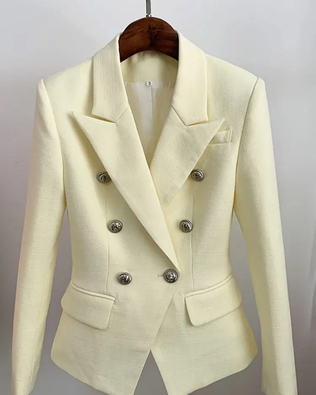 Double Breasted Textured Blazer Beige S 