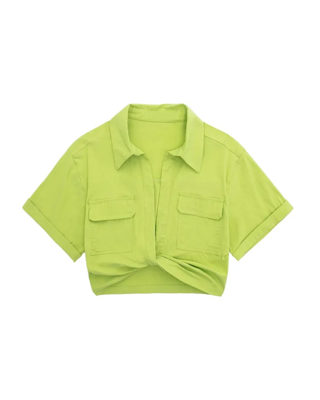 Cropped Patch Pockets Shirt   