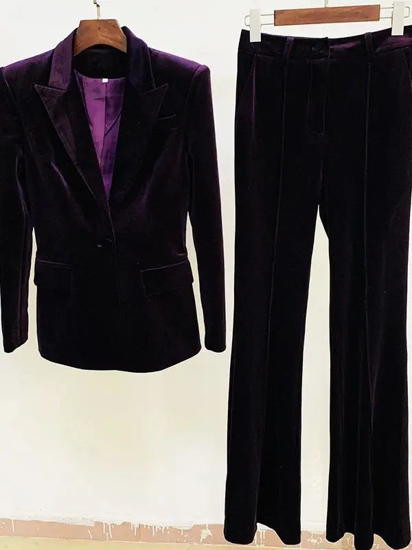 Brown Velvet Blazer & Flared Pants Purple S