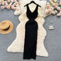 Stretchy Sleeveless Knitted Dress One Size black