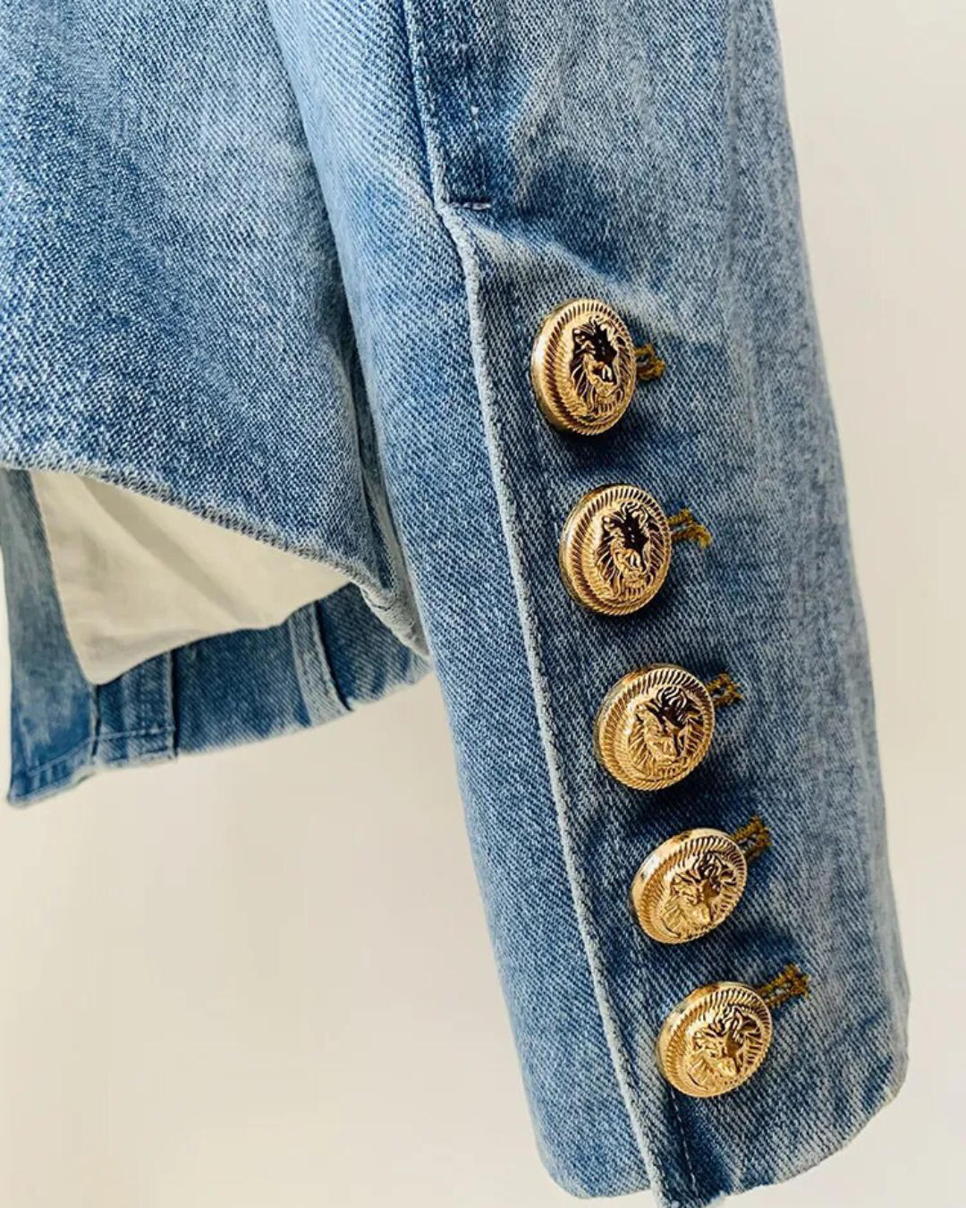 Slim Fit Lion Buttons Denim Blazer   