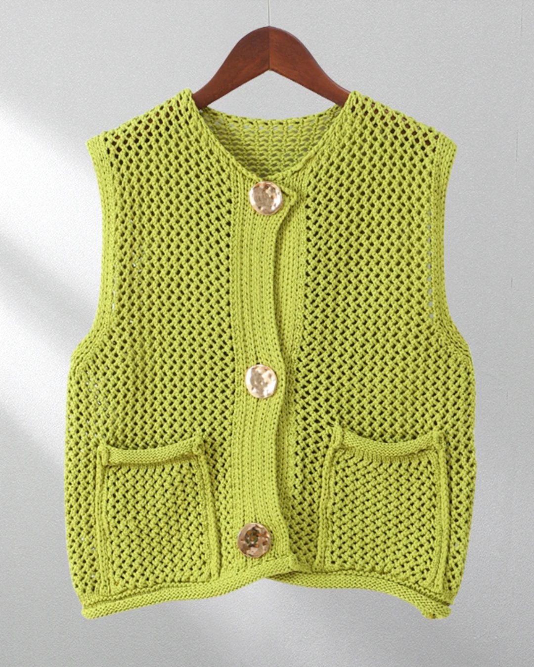 Sleeveless Round Neck Knitted Vest Green S 