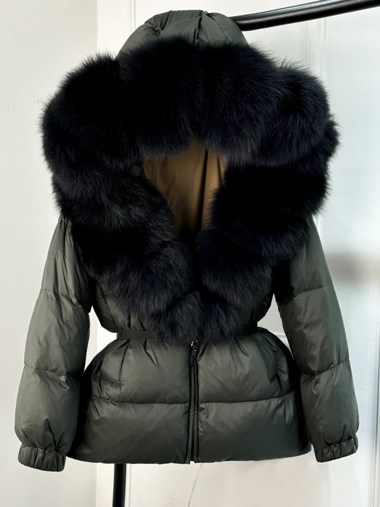 Winter Puffer Jacket Women Real Fox Fur Hooded Thick Warm real fox fur 4 L