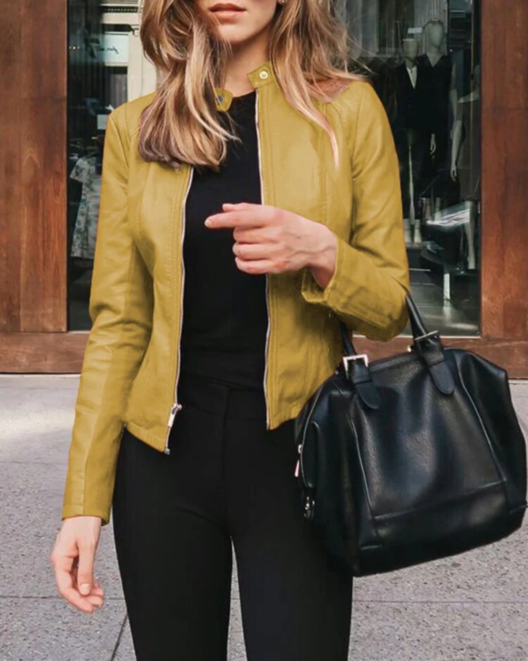 Long Sleeve Slim Solid Color Coat Yellow S 