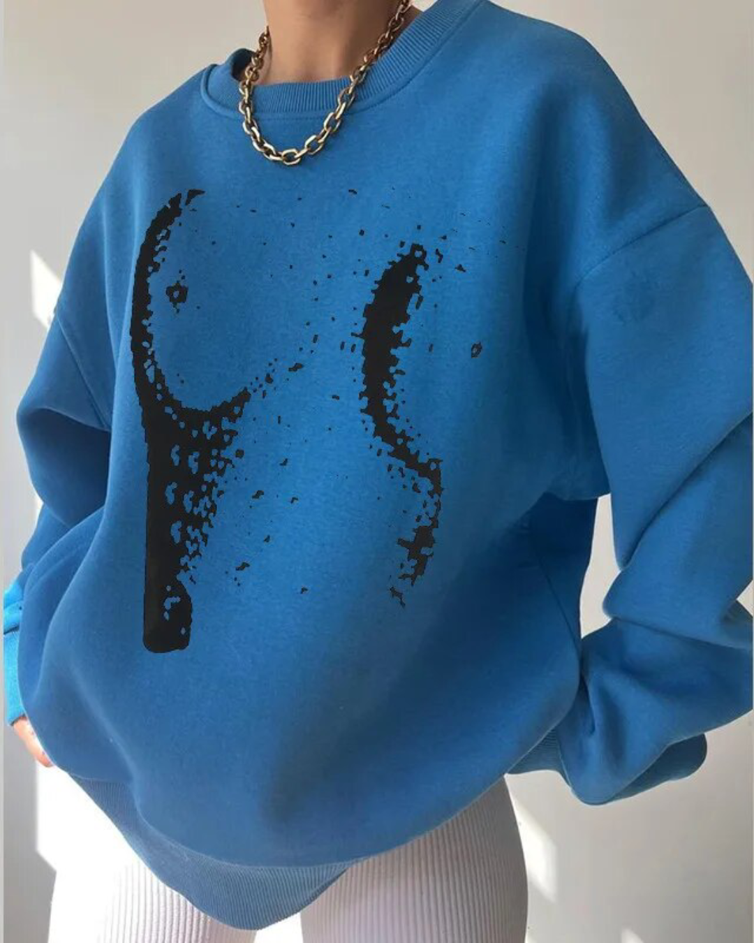 O Neck Printed Long Sleeve Sweater Blue S 