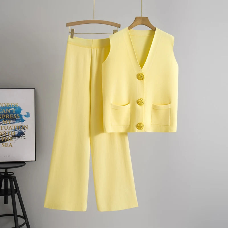Golden Button Two Piece Set Yellow One Size