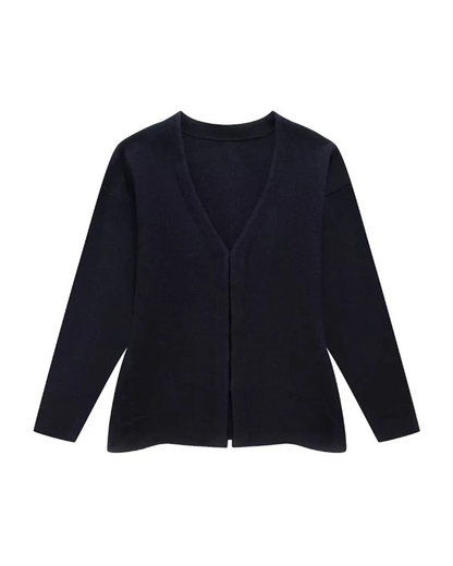 V-Neck Cardigan and High Waist Mini Skirts Grey Top L 