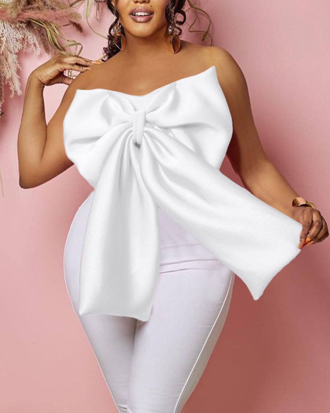 Strapless Bow Top Blouse White S 