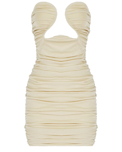 Draped Strapless Mini Dress Beige M 
