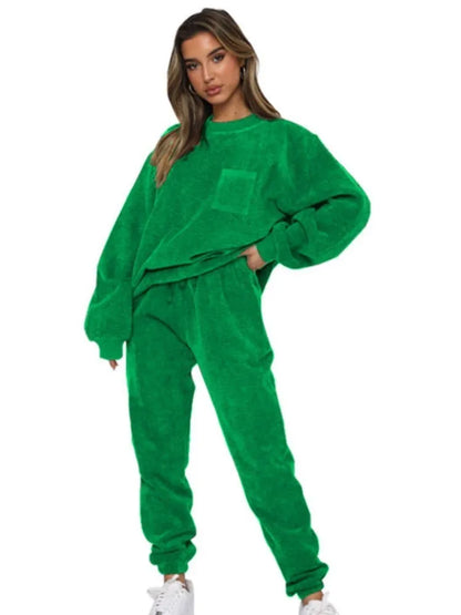 Women's 2-Piece Corduroy Solid Color Pullover with Long Sleeves