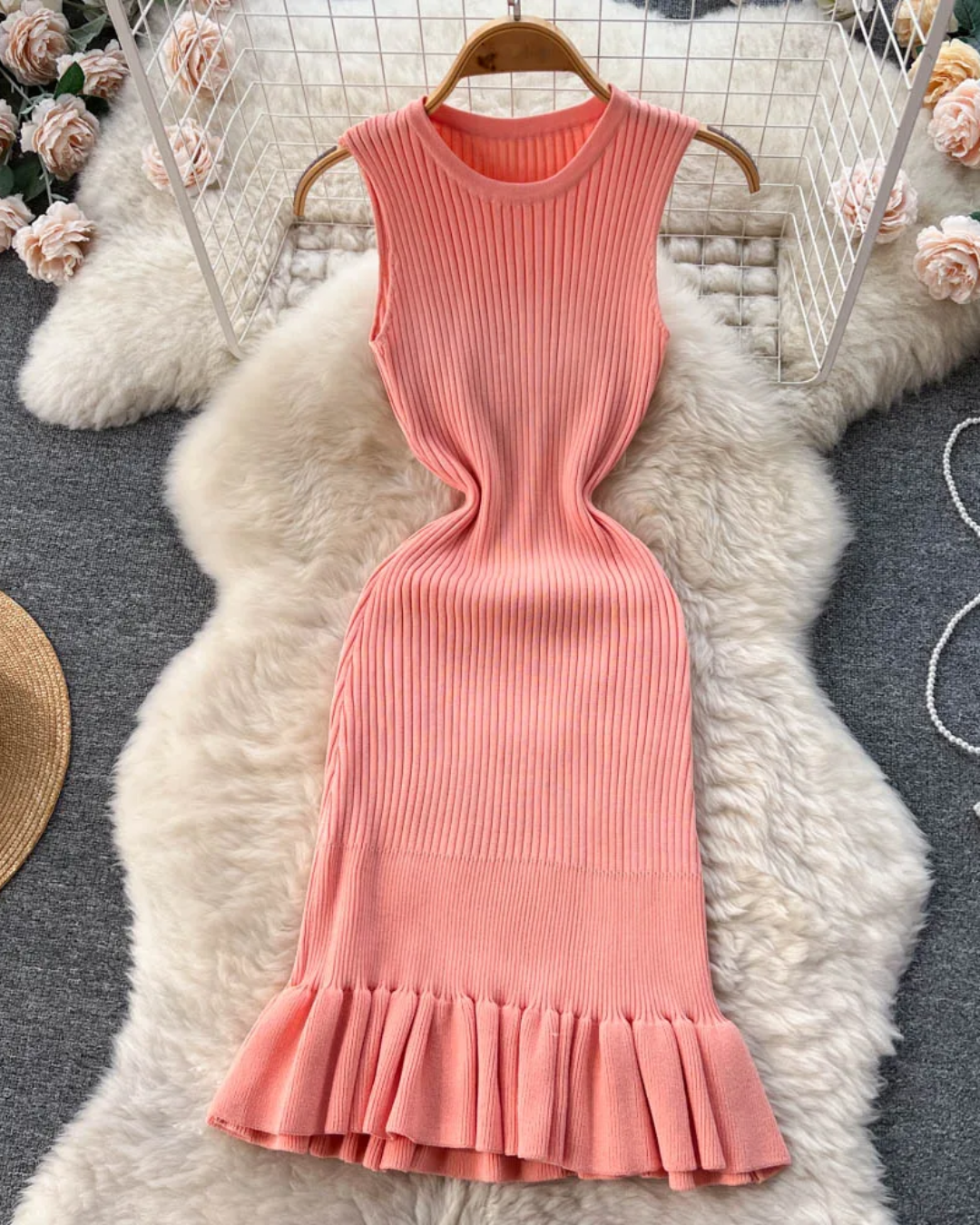 Hips Ruffles Bodycon Dress Pink One Size 