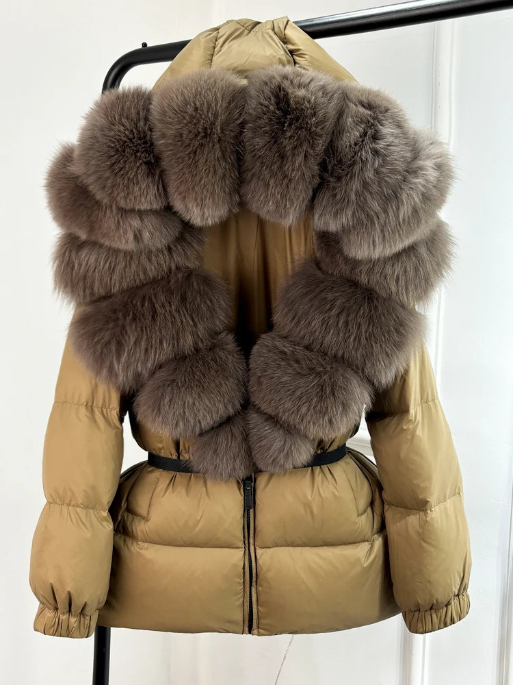 Winter Puffer Jacket Women Real Fox Fur Hooded Thick Warm real fox fur 6 L