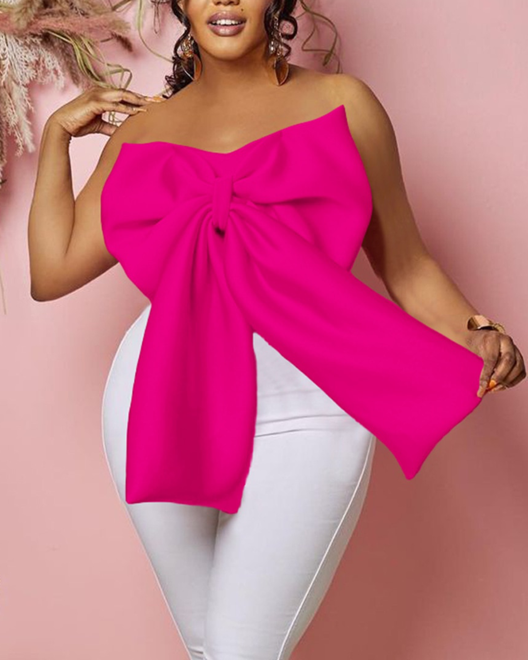 Strapless Bow Top Blouse Rose Red S 