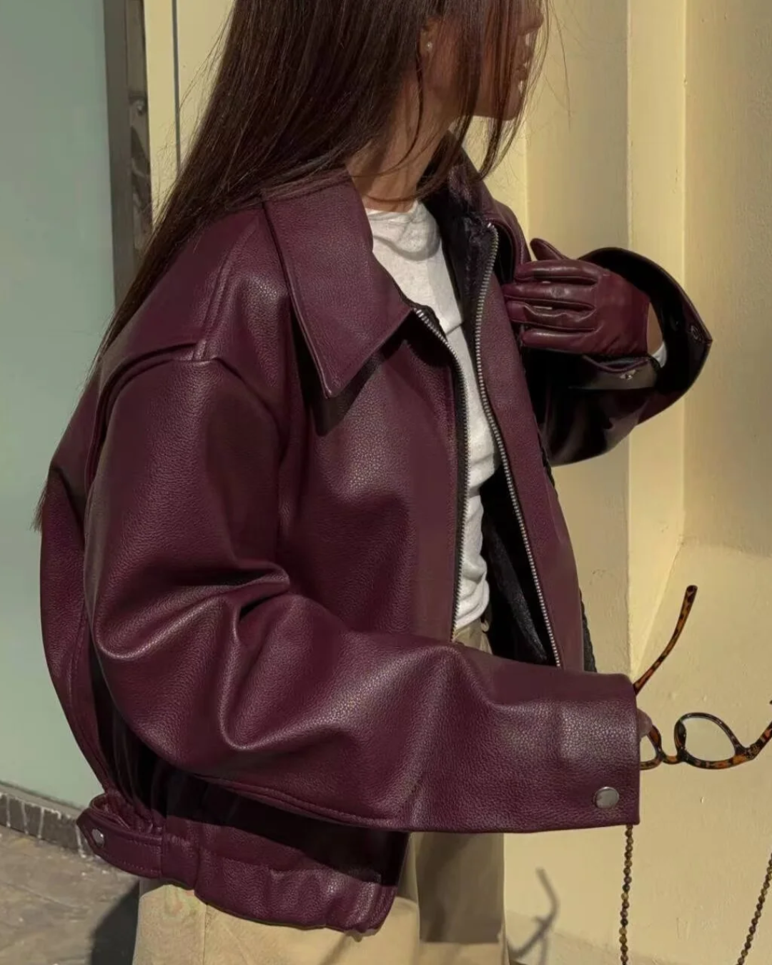 Long Sleeve Leather Jacket   