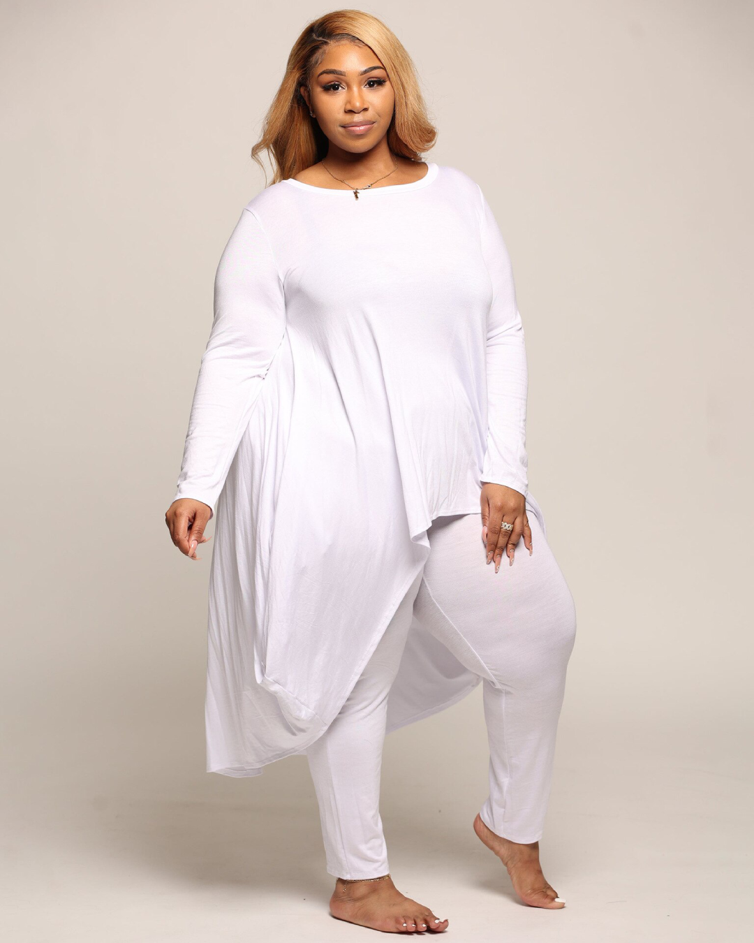 Plus Size Irregular Top Two Piece Set   