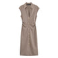Fitted Button-Front Dress Brown S