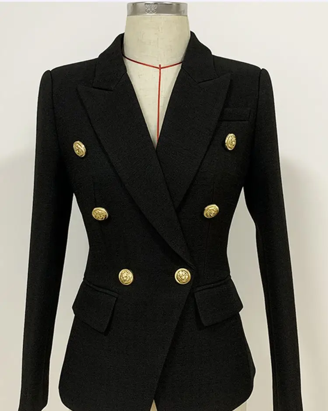 Double Breasted Textured Blazer Black S 