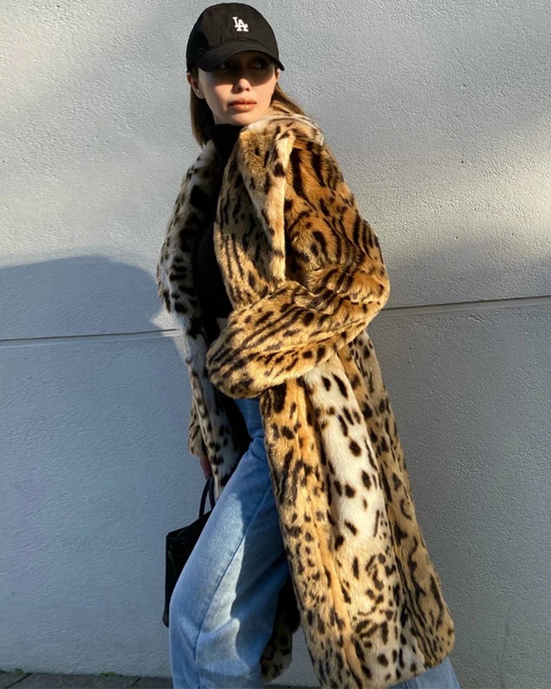 Leopard Print Faux Fur Long Coat Leopard S 