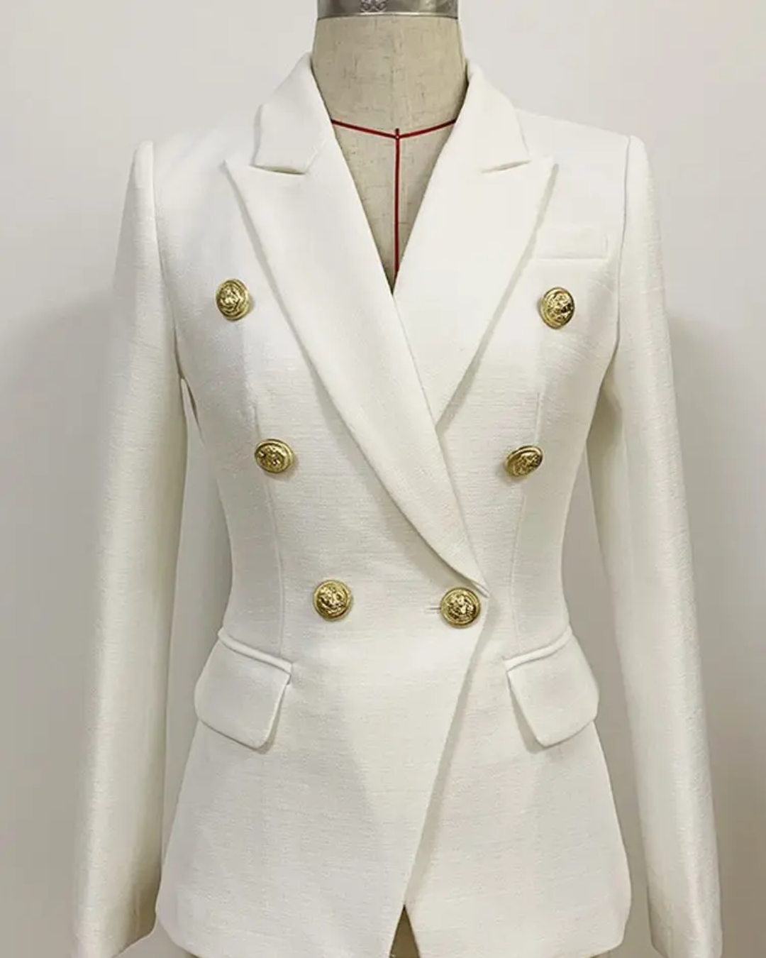 Double Breasted Textured Blazer White S 