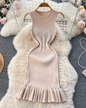 Hips Ruffles Bodycon Dress Beige One Size 