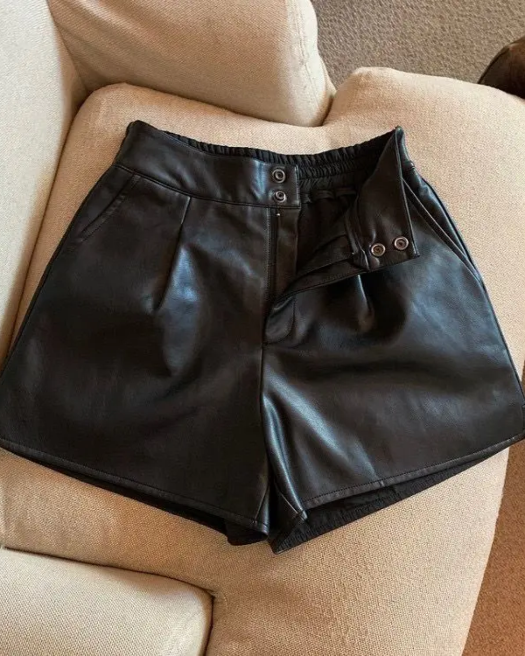 High Waist Leather Shorts Black S 