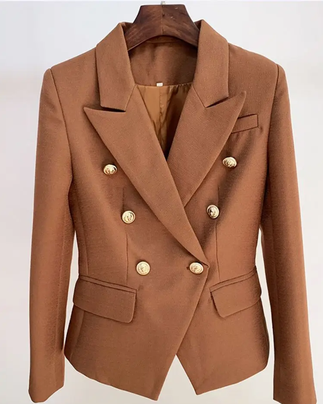 Double Breasted Textured Blazer Chocolate S 