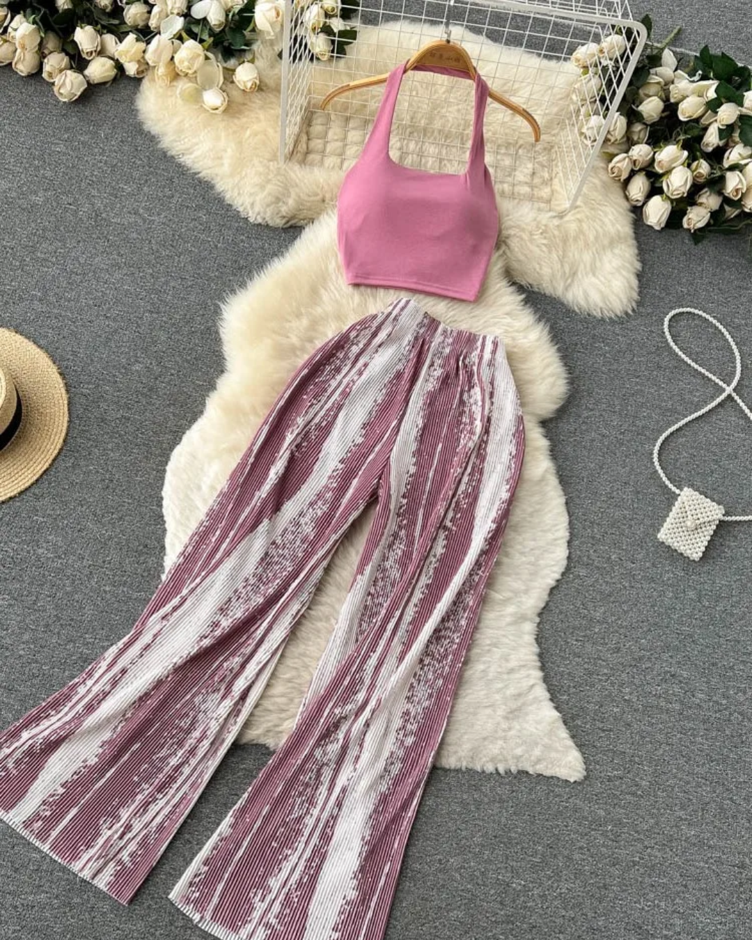 Halter Tank Tops Two Piece Set   