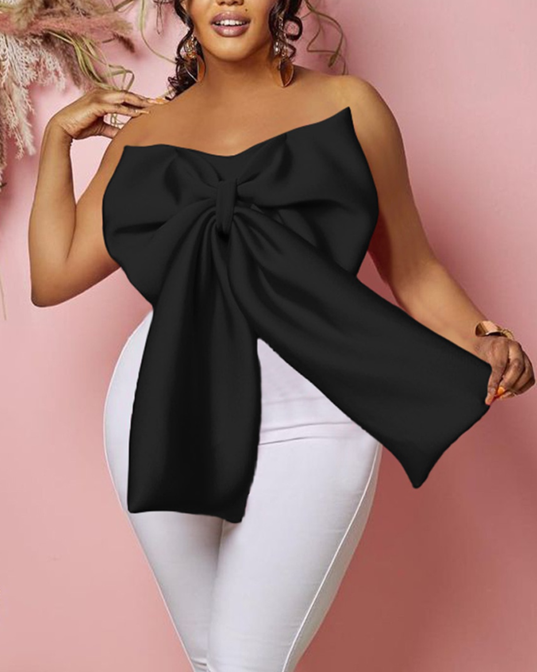 Strapless Bow Top Blouse Black S 