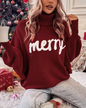 Knitted Turtleneck Loose Pullover Sweater Wine Red S 