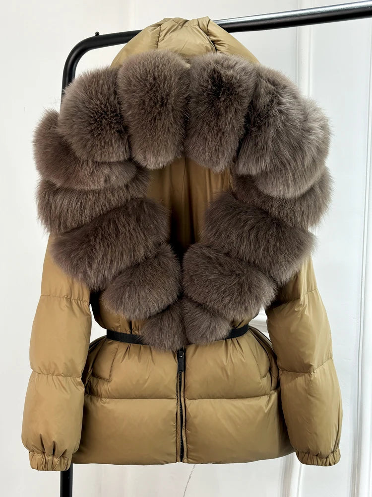 Winter Puffer Jacket Women Real Fox Fur Hooded Thick Warm